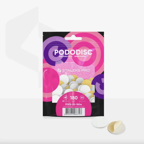 Biele náhradné podložky s (mäkkou penovou vrstvou) pre pedikúrny disk Pododisk Staleks Pro M, 180 zrnitosti (50 ks), PDFS-20-180w
