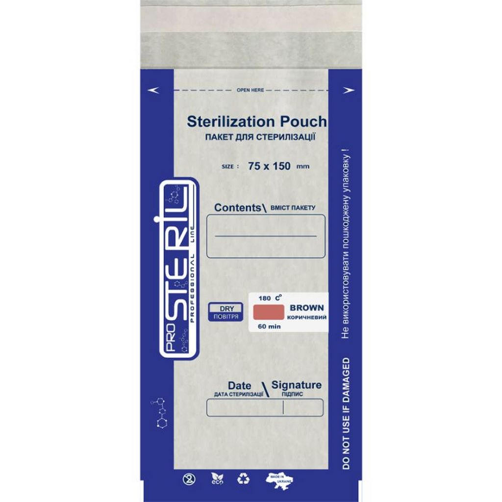 Sachets de stérilisation (sacs Kraft) ProSteril 75*150mm (Transparent combiné) 100 pcs
