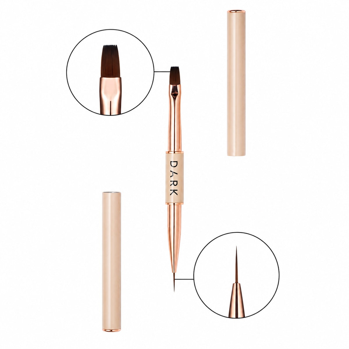 Pennello beige a doppia estremità (liner piatto quadrato 11 mm, gel 9 mm) scuro