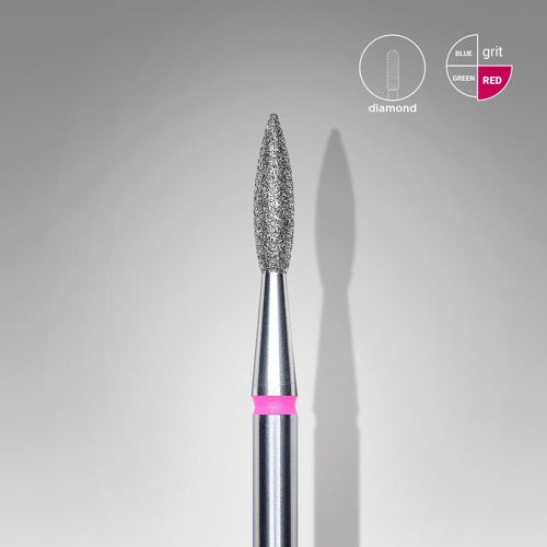 Diamond nail drill bit, “Flame” Pointed, 2.1*8.0 mm, Red, STALEKS - Good Girl Gel