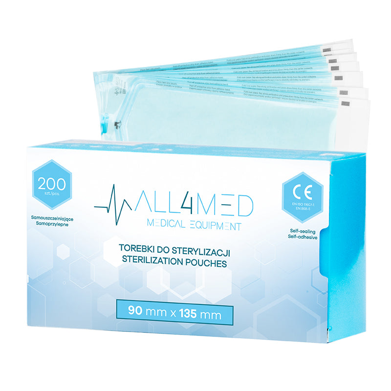 Sterilization Pouches (Autoclavable bags) 90mm x 135mm 200pcs All4Med