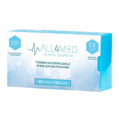 Sterilization Pouches (Autoclavable bags) 90mm x 135mm 200pcs All4Med