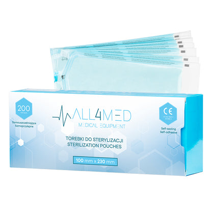 Sterilization Pouches (Autoclavable bags) 100mm x 230mm 200pcs All4Med