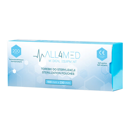 Sterilization Pouches (Autoclavable bags) 100mm x 230mm 200pcs All4Med