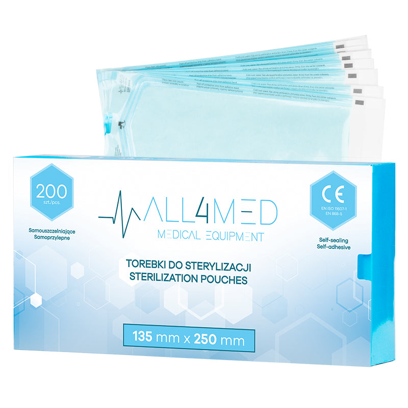 Sterilization Pouches (Autoclavable bags) 135mm x 250mm 200pcs All4Med