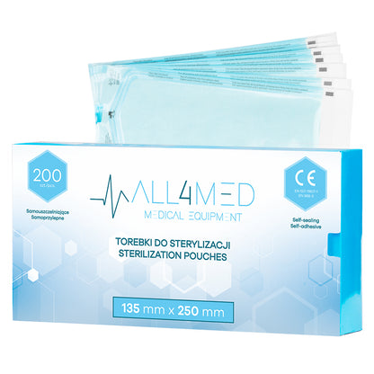 Sterilization Pouches (Autoclavable bags) 135mm x 250mm 200pcs All4Med