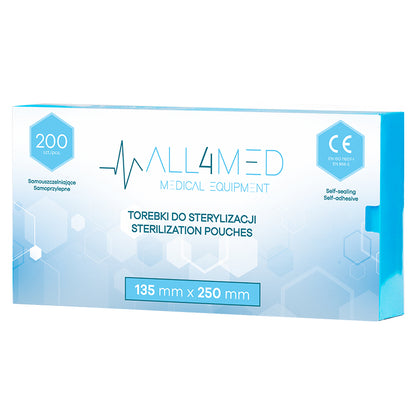 Sterilization Pouches (Autoclavable bags) 135mm x 250mm 200pcs All4Med