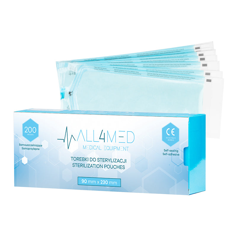 Sterilization Pouches (Autoclavable bags) 90mm x 230mm 200pcs All4Med