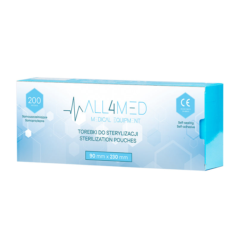 Sterilization Pouches (Autoclavable bags) 90mm x 230mm 200pcs All4Med