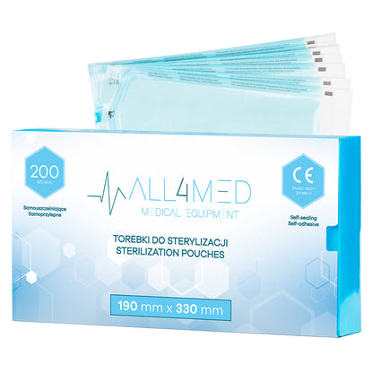 Sterilization Pouches (Autoclavable bags) 190mm x 330mm 200pcs All4Med