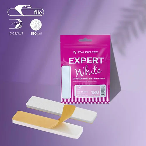A set off white removable one-off files for rectangular short nail file Staleks Pro Expert 180 grit (10 pcs), DFE-51-180w