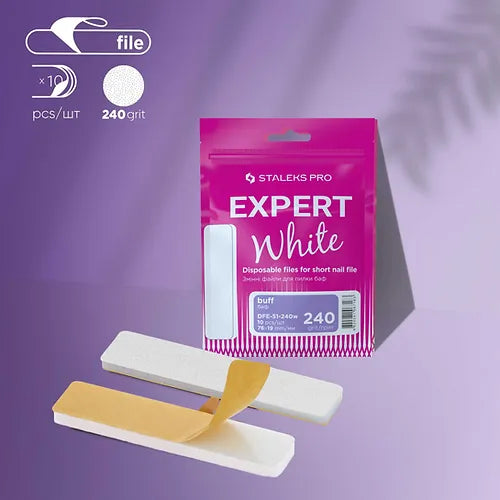 A set off white removable one-off files for rectangular short nail file Staleks Pro Expert 240 grit (10 pcs), DFE-51-240w