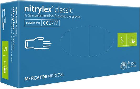 Vyšetření a ochranné rukavice, (Nitrylex Basic), 100 ks / balení, modrá barva, velikost M