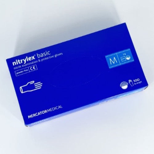 Vyšetrenie a ochranné rukavice, (Nitrylex Basic), 100 ks / balenie, modrá farba, veľkosť M