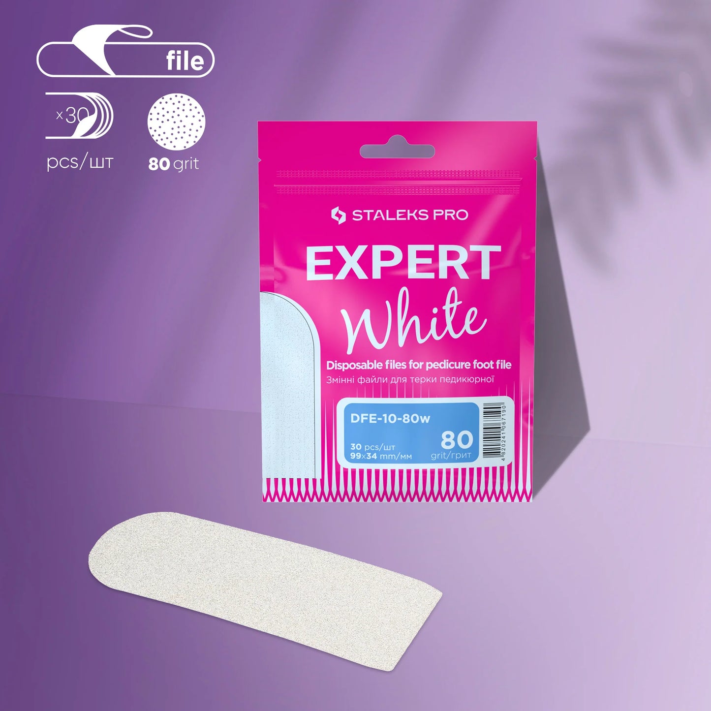 Bílé jednorázové pilníky papmAm na rovný pilník na nehty Pro Expert 22, zrnitost 180 (50 ks), DFCE-22-180w