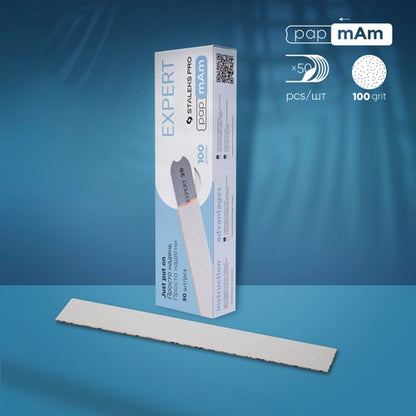 White disposable files for straight base papmAm Expert 22, 100 grit (50 pcs), Staleks Pro