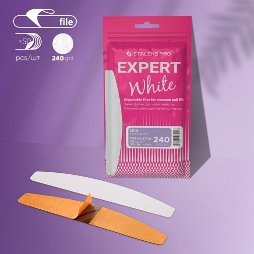 Biele jednorazové pilníky na rovný pilník na nechty Staleks Pro Expert 42, zrnitosť 240 (50 ks) W, FE-42-240w