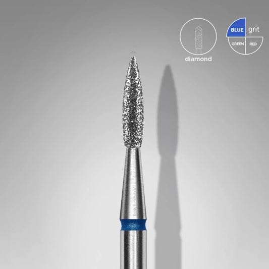 Diamond nail drill bit, “Flame” Pointed, 1.8*8.0 mm, Blue, STALEKS