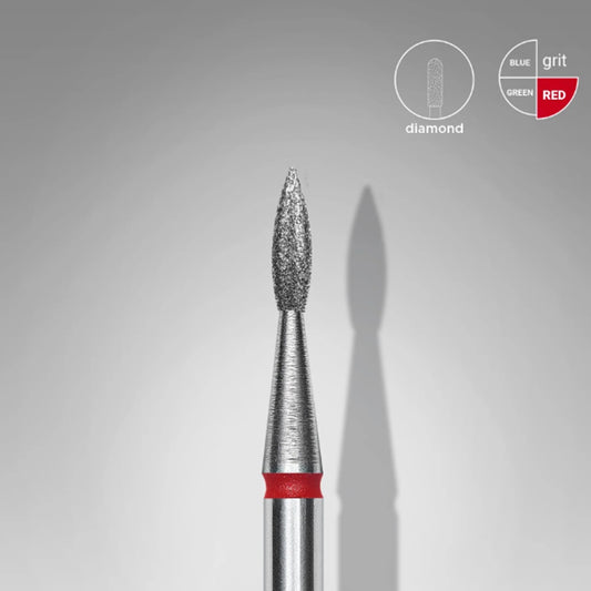 Diamond nail drill bit, “Flame” Pointed, 1.8*8.0 mm, Red, STALEKS