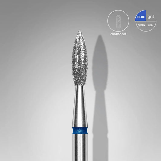 Diamond nail drill bit, “Flame” Pointed, 2.3*8.0 mm, Blue, STALEKS