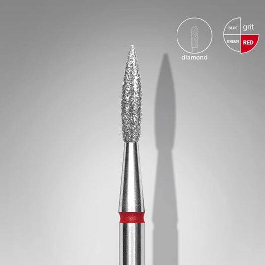 Diamond nail drill bit, “Flame” Pointed, 2.3*8.0 mm, Red, STALEKS