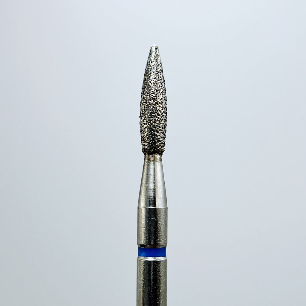 Diamond nail drill bit, “Flame” Pointed, 2.1*8.0 mm, Blue , Taiwan - Good Girl Gel