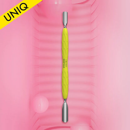 Пушер для манікюру з силіконовою ручкою «Gummy» Staleks Pro UNIQ 10 TYPE 1 Жовтий (круглий широкий та круглий вузький пушер)
