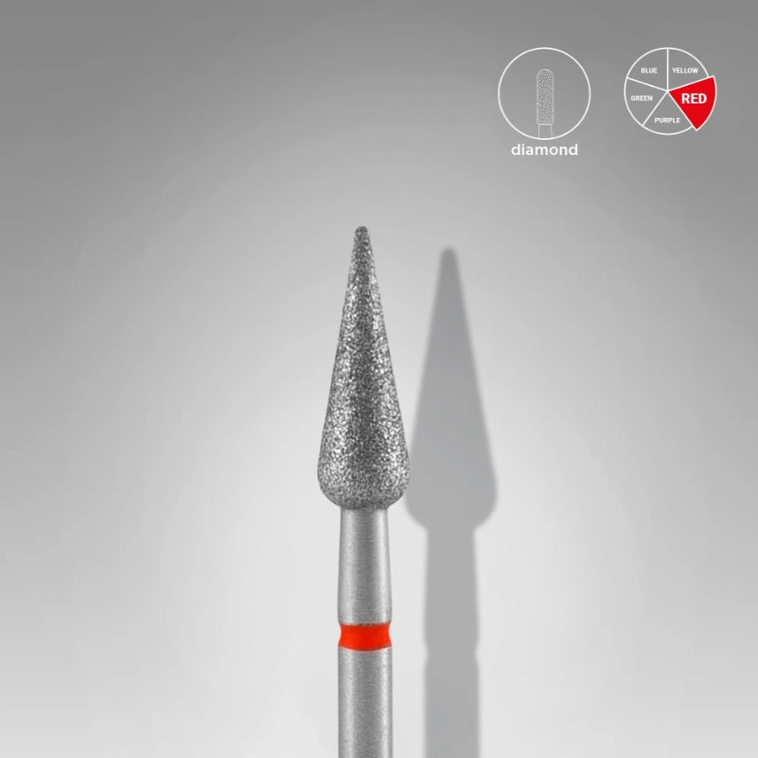 Diamond nail drill bit, “Pear” Pointed, 4.0*12 mm, Red, STALEKS