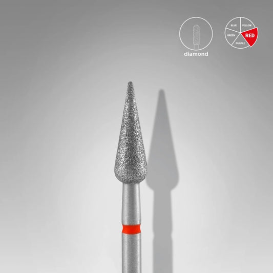 Diamantový vrták na nehty, špičatý „Hruška“, 4,0 x 12 mm, červený