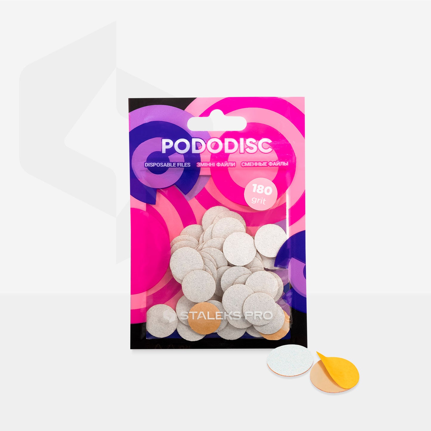 White refill pads for pedicure disc Pododisk Staleks Pro S, 180 grit (50 pc), PDF-15-180w