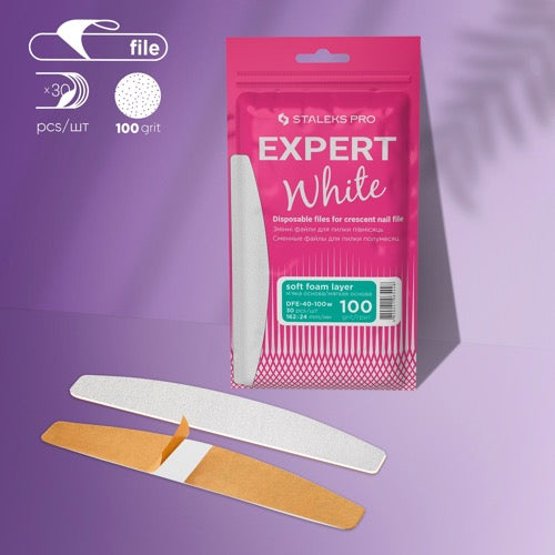 Белые одноразовые пилочки для пилочки серповидной формы (мягкая основа) Pro Expert 40, зернистость 240 (30 шт) w, DFE-40-240w