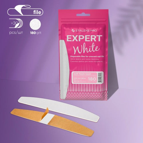 Пилочки одноразові білі для пилки серповидної форми (м'яка основа) Staleks Pro Expert 40, 180 грит (30 шт.) ж