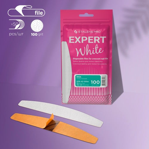 Bílé jednorázové pilníky na rovný pilník na nehty Pro Expert 42, zrnitost 100 (50 ks) w, DFE-42-100w