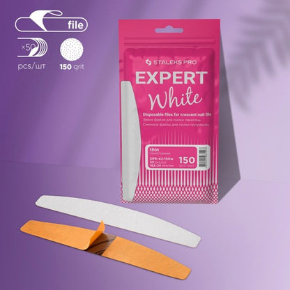 limas de uñas desechables blancas para base de medialuna Expert 42, grano 150 (50 uds.), Staleks Pro