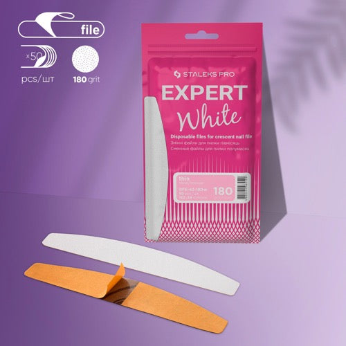 Biele jednorazové pilníky na rovný pilník na nechty Pro Expert 42, zrnitosť 180 (50 ks) w, DFE-42-180w
