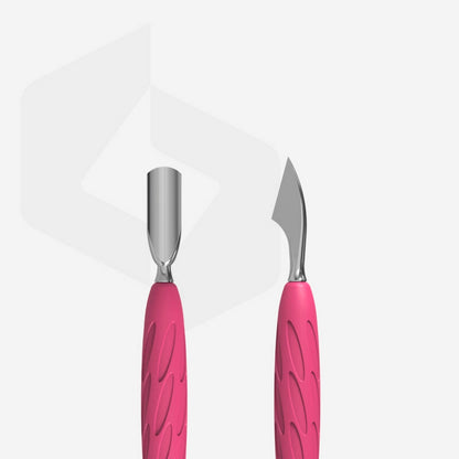 Пушер для маникюра с силиконовой ручкой «Gummy» Staleks Pro UNIQ 10 TYPE 3 (округлый узкий пушер и очиститель)