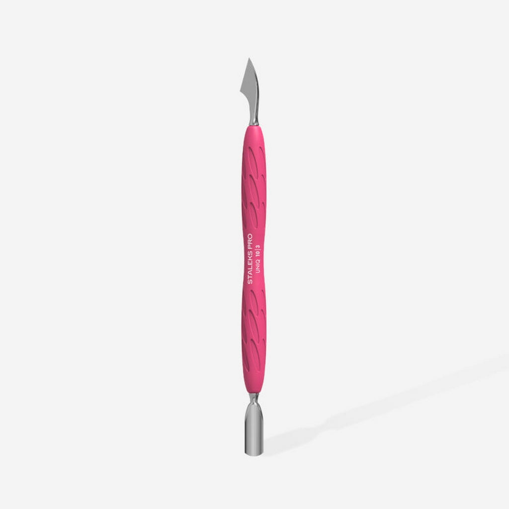 Пушер для маникюра с силиконовой ручкой «Gummy» Staleks Pro UNIQ 10 TYPE 3 (округлый узкий пушер и очиститель)