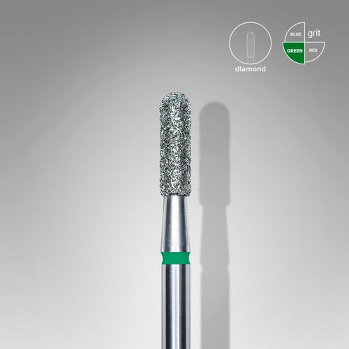 Diamond nail drill bit, “Cylinder” Rounded, 2.3*8.0 mm, Green, STALEKS