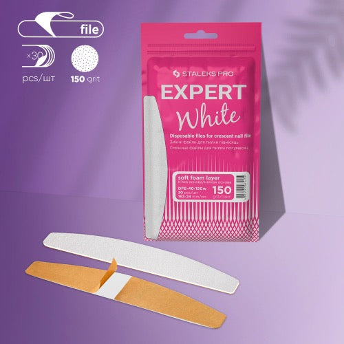 Witte wegwerpbestanden voor Crescent nagel bestand (soft basis) Staleks Pro Expert 40, 150 graad (30 pc)